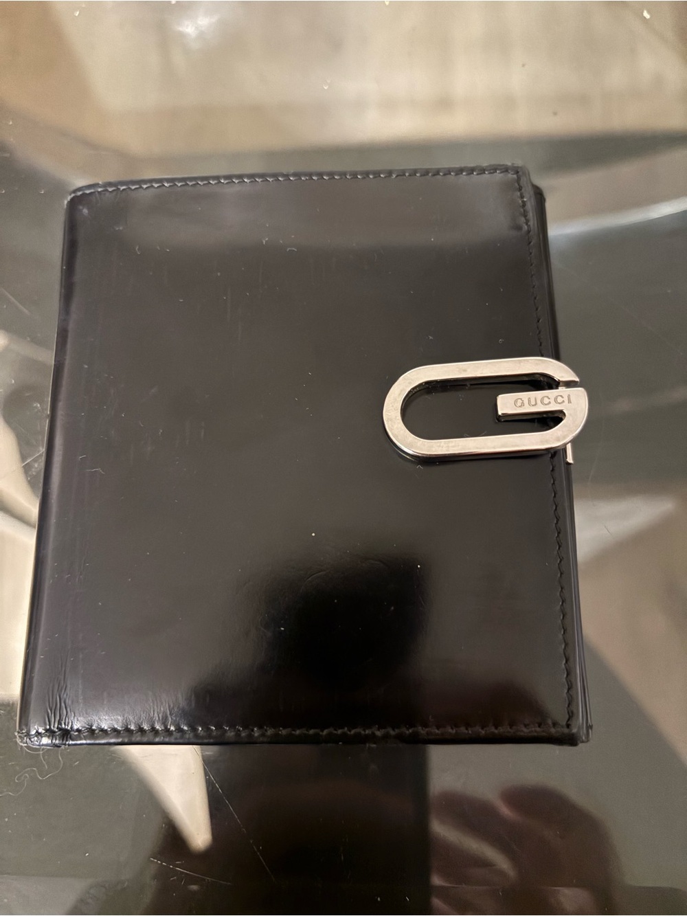 Gucci Black Leather Card Holder with Silver-Tone Clip